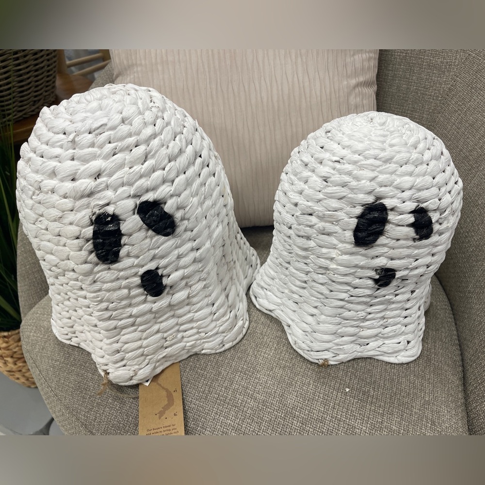 Halloween White Wicker Ghost Set of 2 Farmhouse NWT Viral 9” & 11”